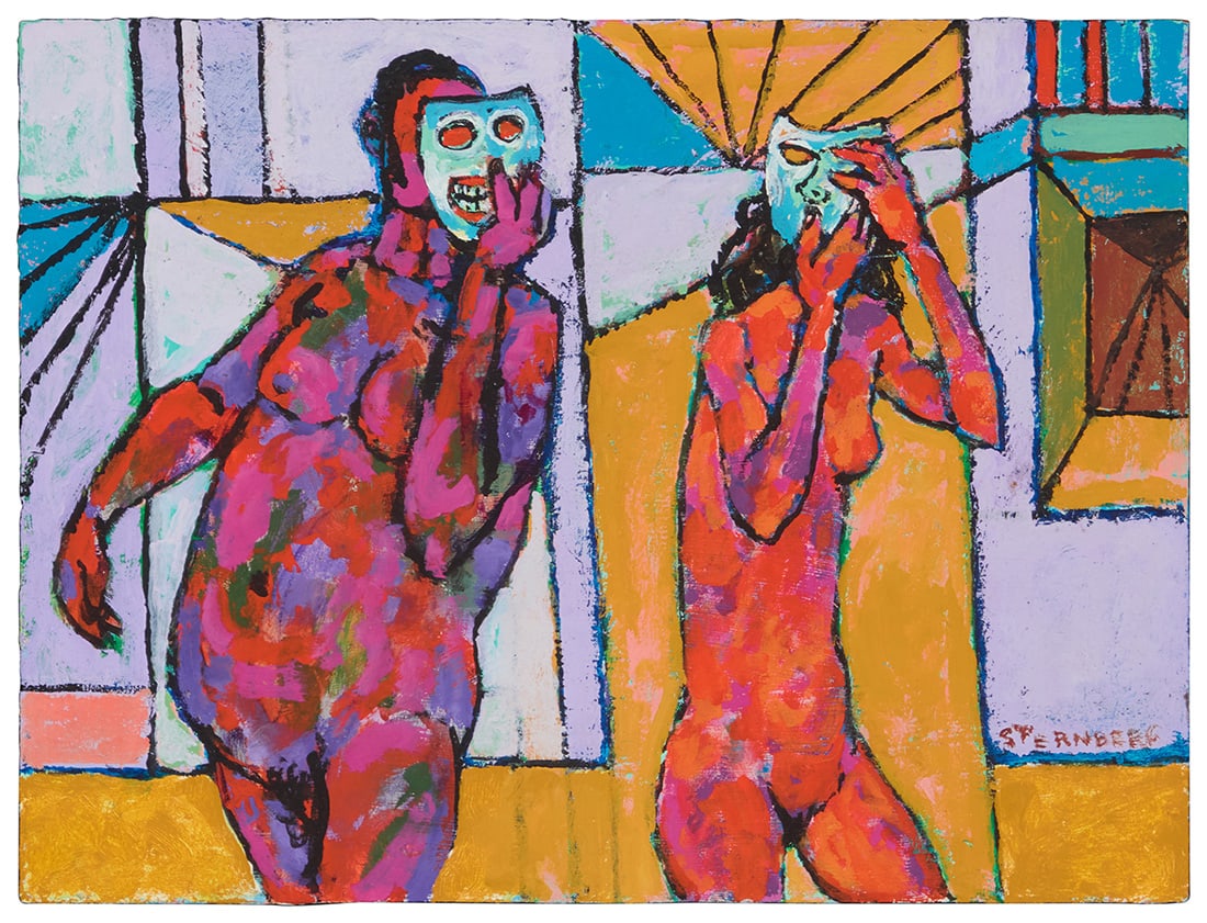 Harry Sternberg (1904-2002), Nude figures with masks: Harry Sternberg(1904-2002)Nude figures with masksOil on panelSigned lower right: Sternberg9" H x 12" W Provenance:Private collection, San Diego, CA