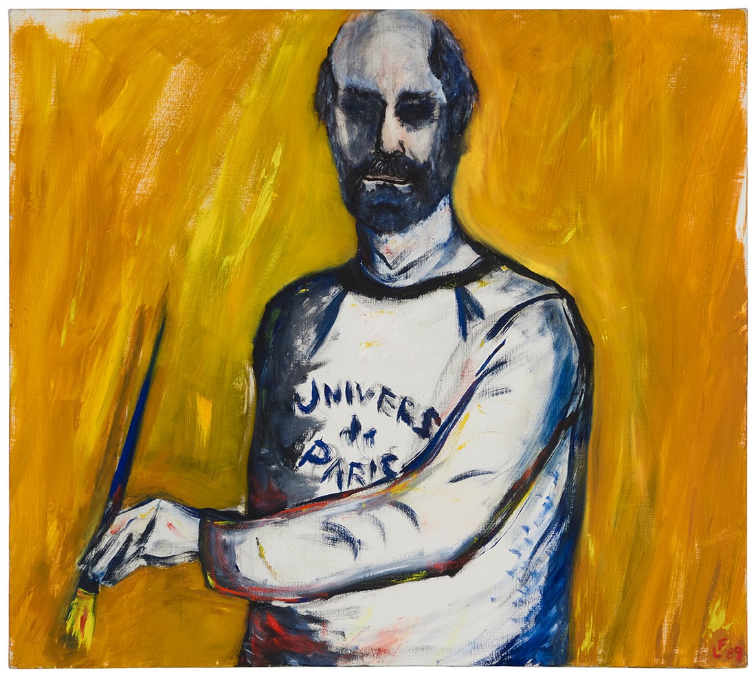 Lawrence Ferlinghetti (1919-2021), "The Painter" (self-portrait), 1989: Lawrence Ferlinghetti(1919-2021)"The Painter" (self-portrait), 1989Oil on canvasInitialed and dated lower right: LF '89; signed, titled, and dated again, all verso: Ferlinghetti / 198936.5" H x 40" W