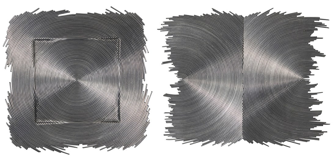 Aijiro Wakita (b. 1942): Aijiro Wakita (b. 1942)Two works:"Embossed Square," from the "Sixteen Spiral Series," 1973Lead and tin wire on woodSigned on the backing board, and titled and dated on label verso frame's backing boar