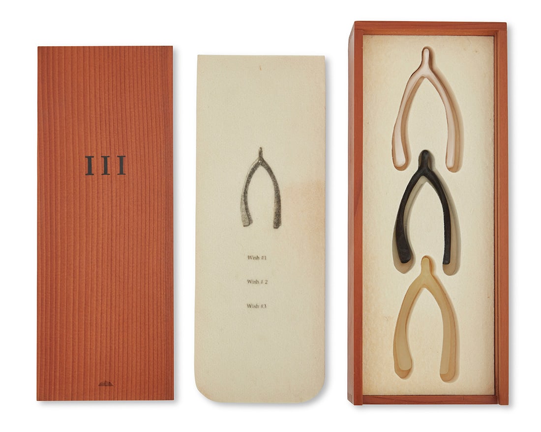 Lorna Simpson (b. 1960), "III" (Three Wishbones in a Wood Box), 1994 (1 of 3)