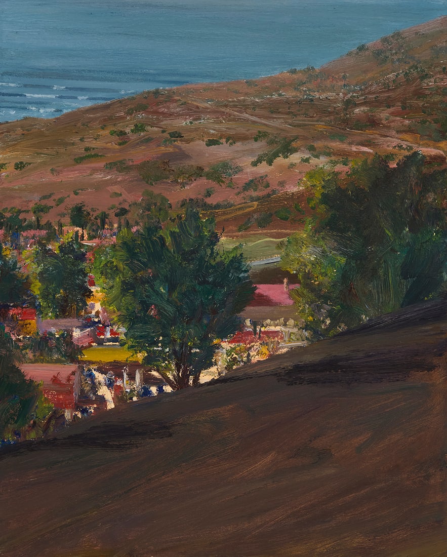 Larry Cohen (b. 1952), "View from the Malibu Hills," 1999: Larry Cohen (b. 1952) "View from the Malibu Hills," 1999 Oil on canvas Signed twice, on the verso and on the stretcher: Larry Cohen; titled and dated 1999 on a gallery label affixed to the stretcher