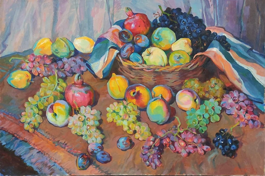 Babken Kolozyan (1909-1994), "Autumnal Fruits," 1979: Babken Kolozyan (1909-1994) "Autumnal Fruits," 1979 Oil on canvas Signed in Armenian and dated lower right: Kolozyan / 1979; titled from the certificate of authenticity 27.5" H x 40.25" W 