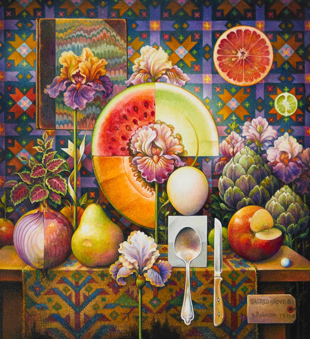 Guy Robinson (b. 1949), "Sacred Grove 5," 2019: Guy Robinson(b. 1949)"Sacred Grove 5," 2019Oil on linenSigned, titled, and dated lower right: g. Robinson / 7.8.'19 ©26" H x 24" W Provenance:Spalding Nix Fine Art, Atlanta, GA