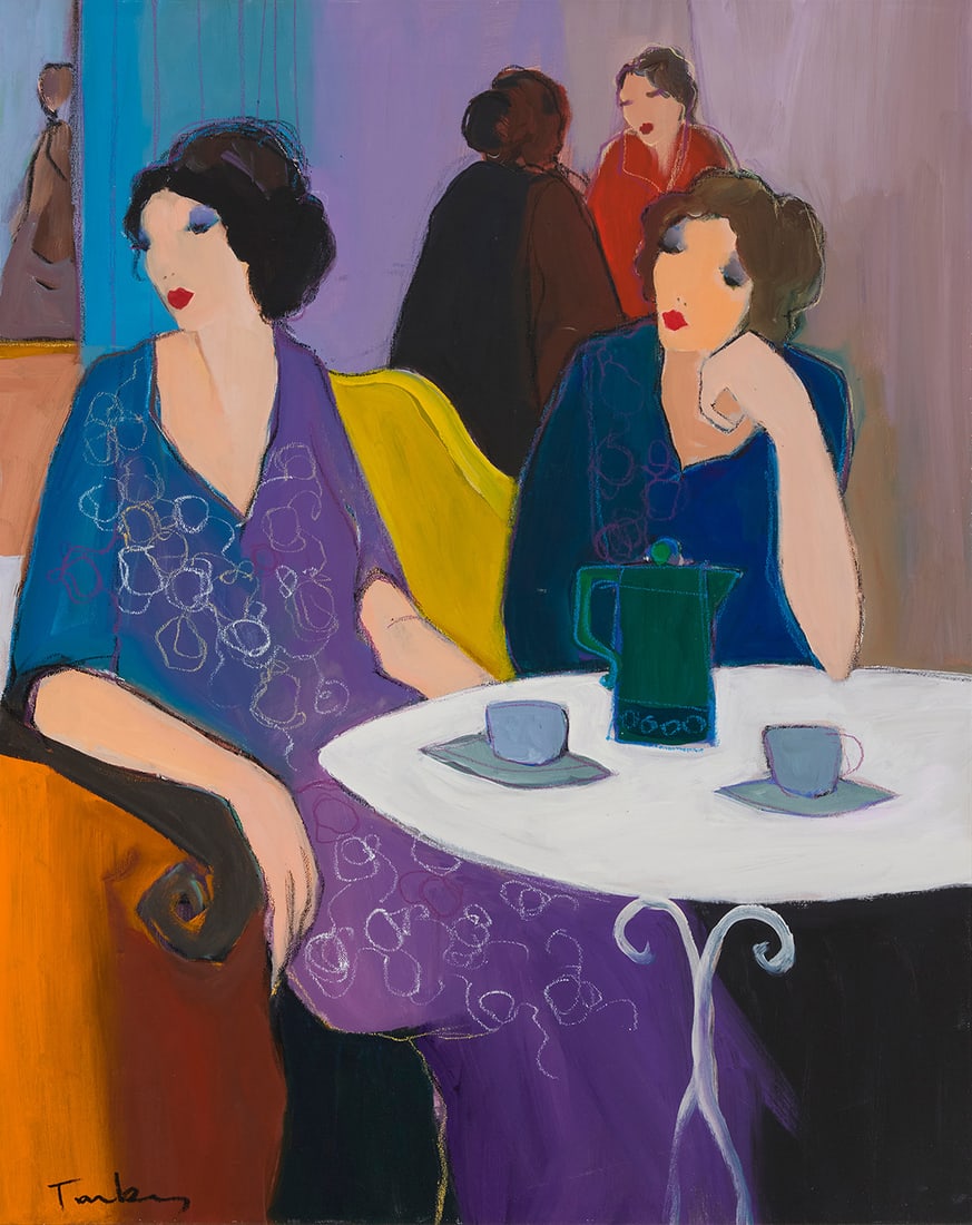 Itzchak Tarkay (1935-2012), Seated ladies having coffee: Itzchak Tarkay (1935-2012) Seated ladies having coffee Acrylic on canvas Signed lower left: Tarkay 39.25" H x 32" W