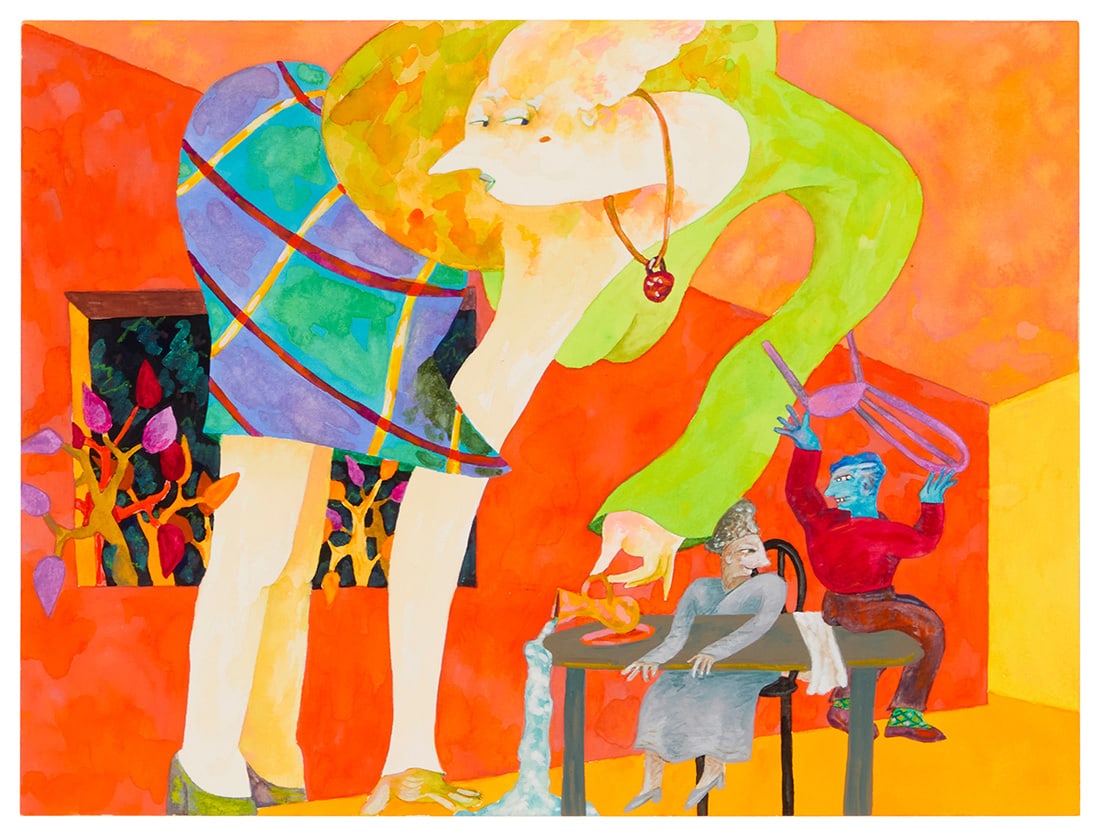 Gladys Nilsson (b. 1940), "Pour Favore," 2006: Gladys Nilsson (b. 1940) "Pour Favore," 2006 Watercolor and gouache on paper Appears unsigned; titled and dated on a label affixed to the frame's backing board Sheet: 9" H x 12" W Provenance: Jean