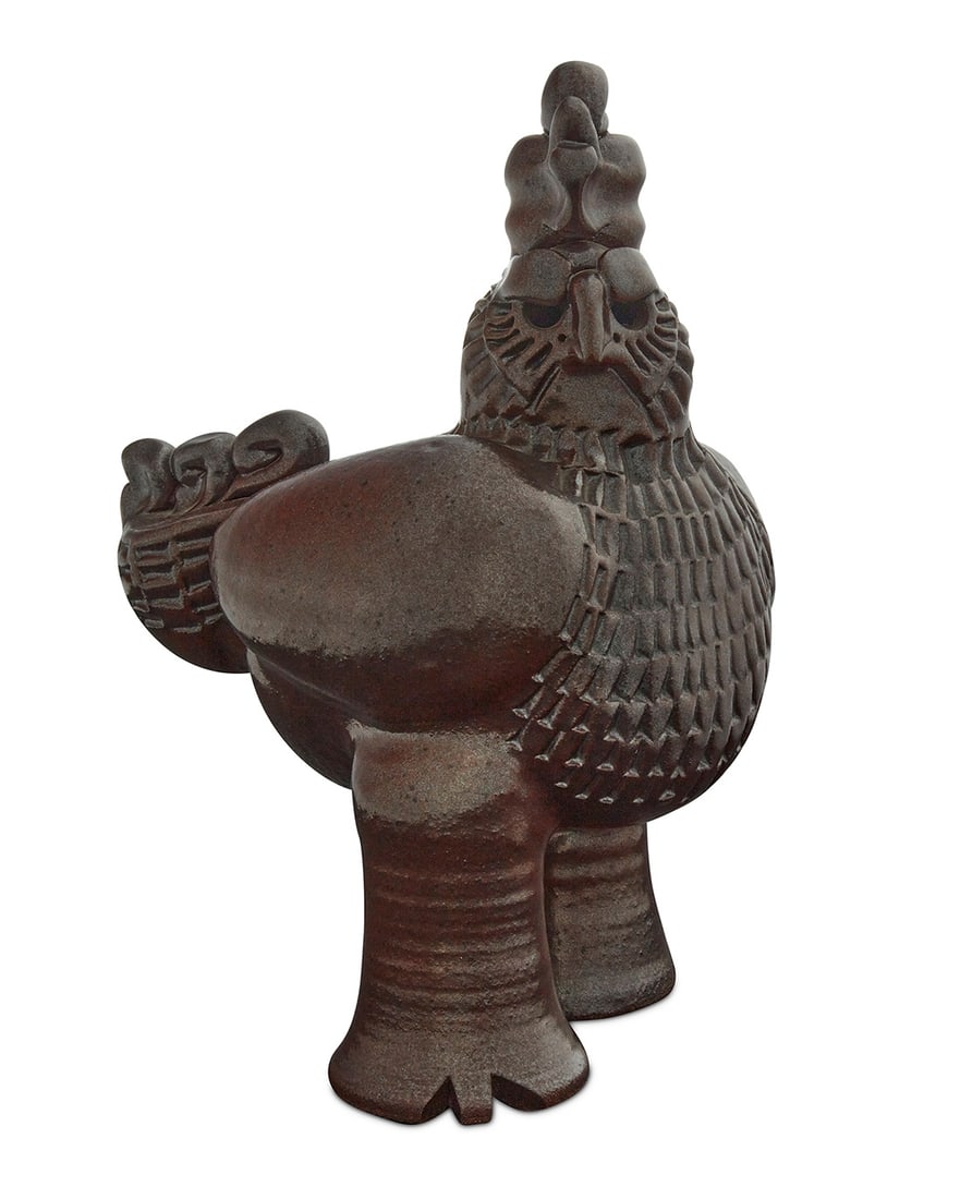 Dora De Larios (1933-2018), A glazed stoneware rooster, late 20th/early 21st century: Dora De Larios (1933-2018) A glazed stoneware rooster, late 20th/early 21st century Incised to underside: de Larios 11.125" H x 7.875" W x 6.375" D