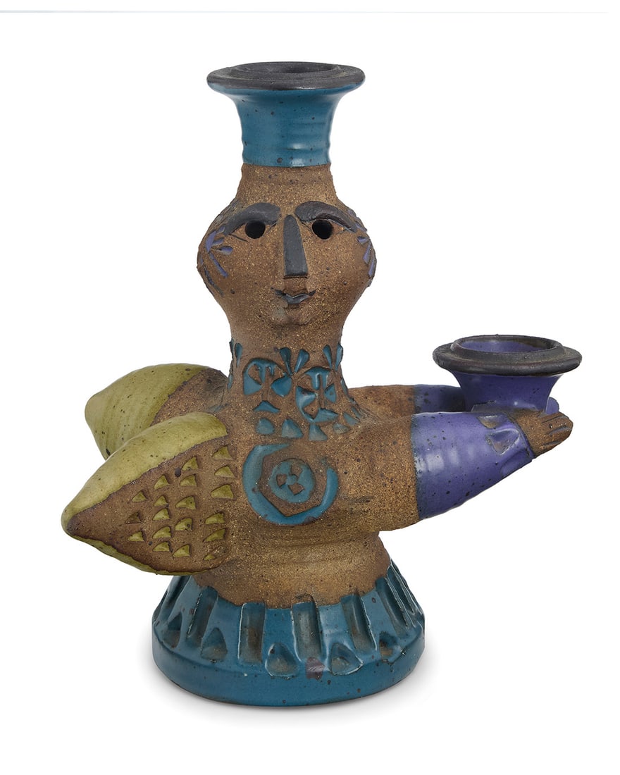 Dora De Larios (1933-2018), A glazed stoneware angel effigy vessel, late 20th/early 21st century: Dora De Larios (1933-2018) A glazed stoneware angel effigy vessel, late 20th/early 21st century Incised to underside: de Larios 10.625" H x 9.5" W x 5.5" D