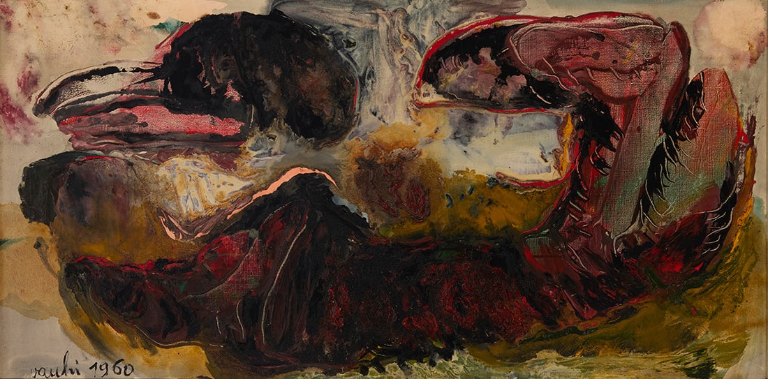 Sergio Vacchi (1925-2007), "Nudo Ritorto" (Twisted Nude), 1960: Sergio Vacchi (1925-2007) "Nudo Ritorto" (Twisted Nude), 1960 Oil on canvas Signed lower left: vacchi 1960; signed and dated again, and titled, all verso 19.75î H x 39.5î W Provenance: Galleria