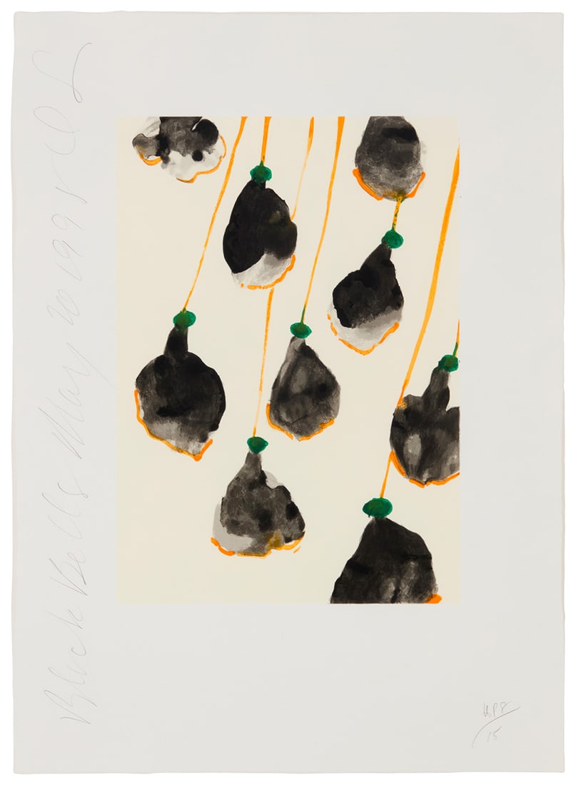 Donald K. Sultan (b. 1951), "Black Bells, May 20, 1995," 1995: Donald K. Sultan (b. 1951) "Black Bells, May 20, 1995," 1995 Screenprint in colors on wove paper Edition: AP 8/15, aside from the edition of 100 Initialed, titled, and dated in pencil along the left