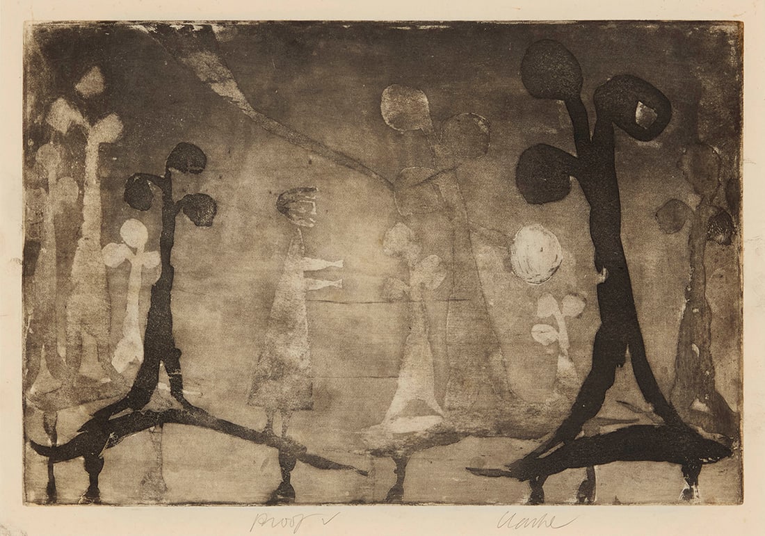 Geoffrey Clarke (1924-2014), "Pilgrim," 1950: Geoffrey Clarke (1924-2014) "Pilgrim," 1950 Etching and aquatint on paper A proof aside from the edition of unknown but presumably small size Signed and inscribed "Proof" in pencil in the lower