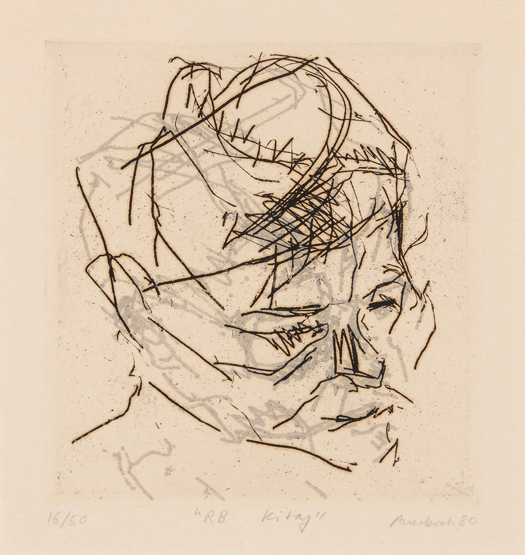 Frank Auerbach (1931-2024), "R B Kitaj," from "Six Etchings of Heads," 1980-81 (1 of 8)