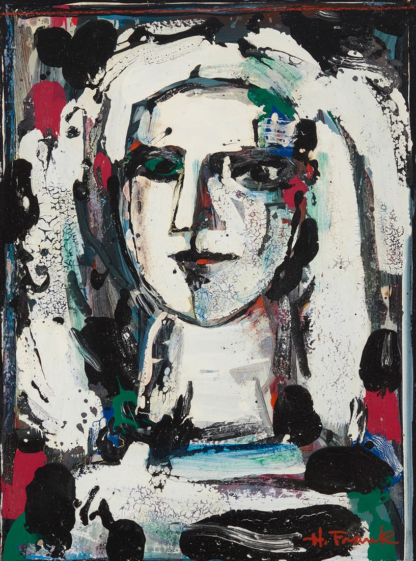 Harold Frank (1917-1995), "Portrait of a Young Woman": Harold Frank (1917-1995) "Portrait of a Young Woman" Oil on panel Signed lower right: H. Frank; titled on a label affixed to the frame's verso 17" H x 12.625" W Provenance: Estate of the artist K.