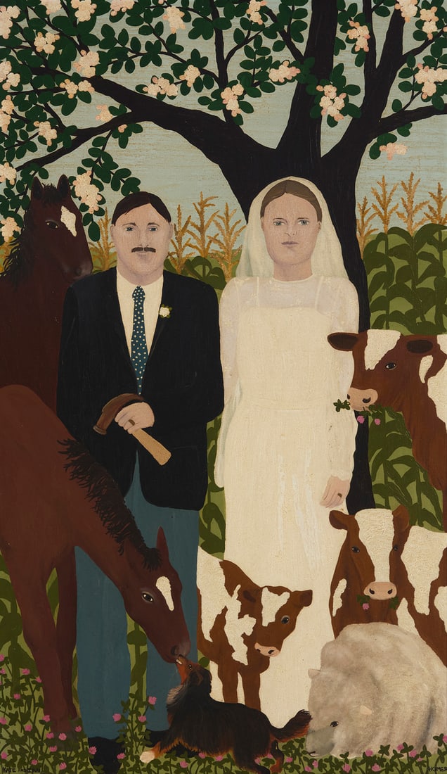 Jessie Homer French (b. 1940), "Kate and Ian," 1982: Jessie Homer French (b. 1940) "Kate and Ian," 1982 Oil on canvas Signed lower right: Homer; titled lower left; signed and titled again, and inscribed "copyright © 1982 / Homer Handling Corp.," all