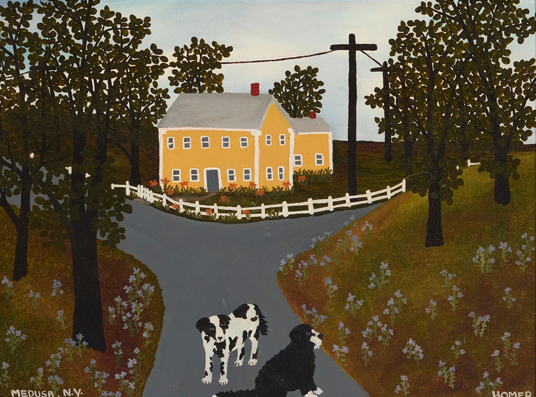 Jessie Homer French (b. 1940), "Medusa, N.Y.," 1982: Jessie Homer French (b. 1940) "Medusa, N.Y.," 1982 Oil on canvas Signed and titled lower right and lower left, respectively: Homer; signed and titled again, dated, and inscribed with the copyright