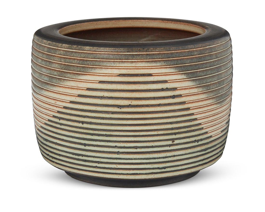Harrison McIntosh (1914-2016), A glazed stoneware bowl, mid-20th century: Harrison McIntosh (1914-2016)A glazed stoneware bowl, mid-20th centuryImpressed with potter's chop mark: HM; applied paper label to the underside: Handthrown Stoneware / Harrison McIntosh / Claremont