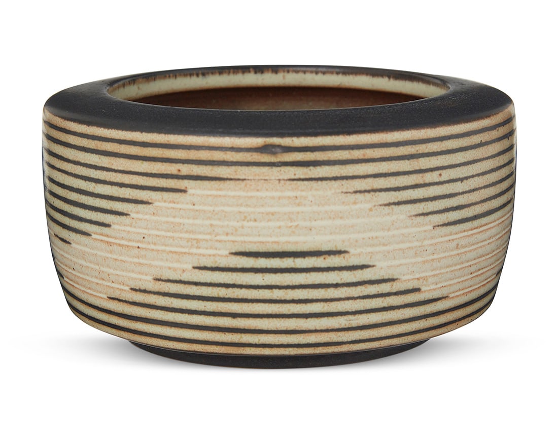 Harrison McIntosh (1914-2016), A glazed stoneware bowl, mid-20th century: Harrison McIntosh (1914-2016)A glazed stoneware bowl, mid-20th centuryImpressed with potter's chop mark: HM; applied paper label to the underside: Handthrown Stoneware / Harrison McIntosh / Claremont
