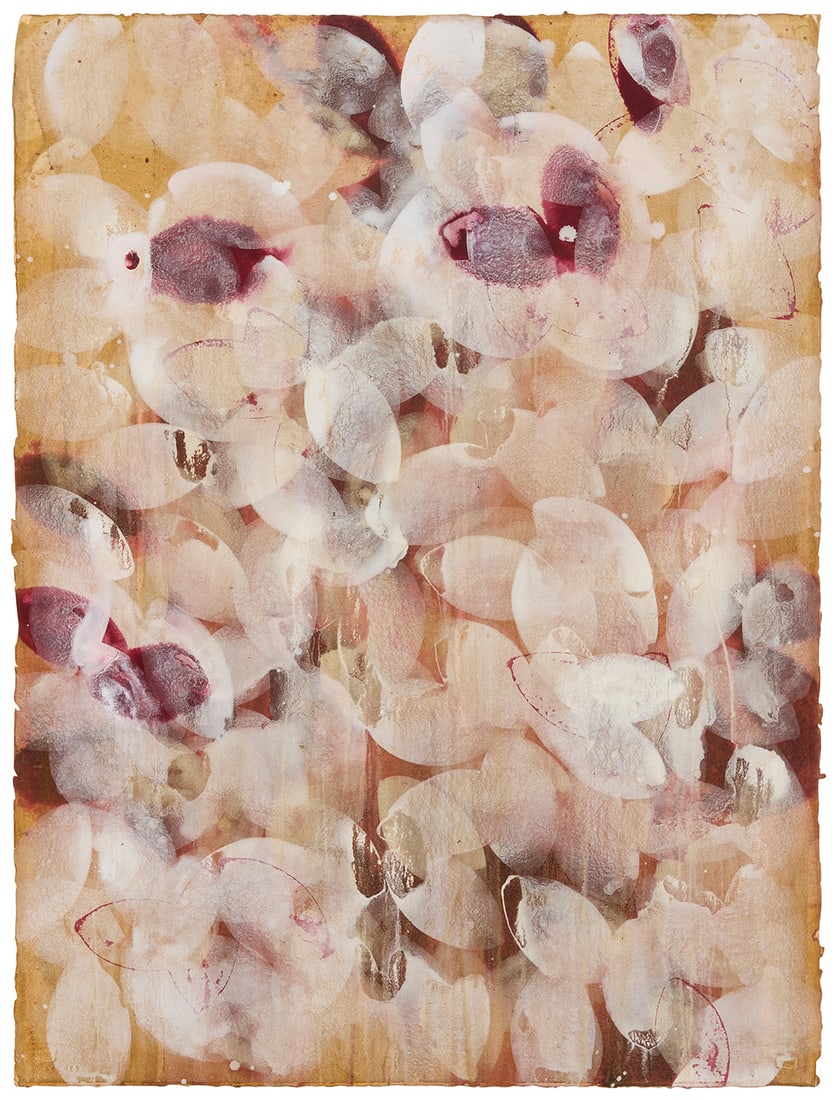 Marc Katano (b.1952), Floral abstraction: Marc Katano (b.1952) Floral abstraction Acrylic on Arches paper Appears unsigned 30.25" H x 22.75" W Provenance: The Estate of Elaine Wynn