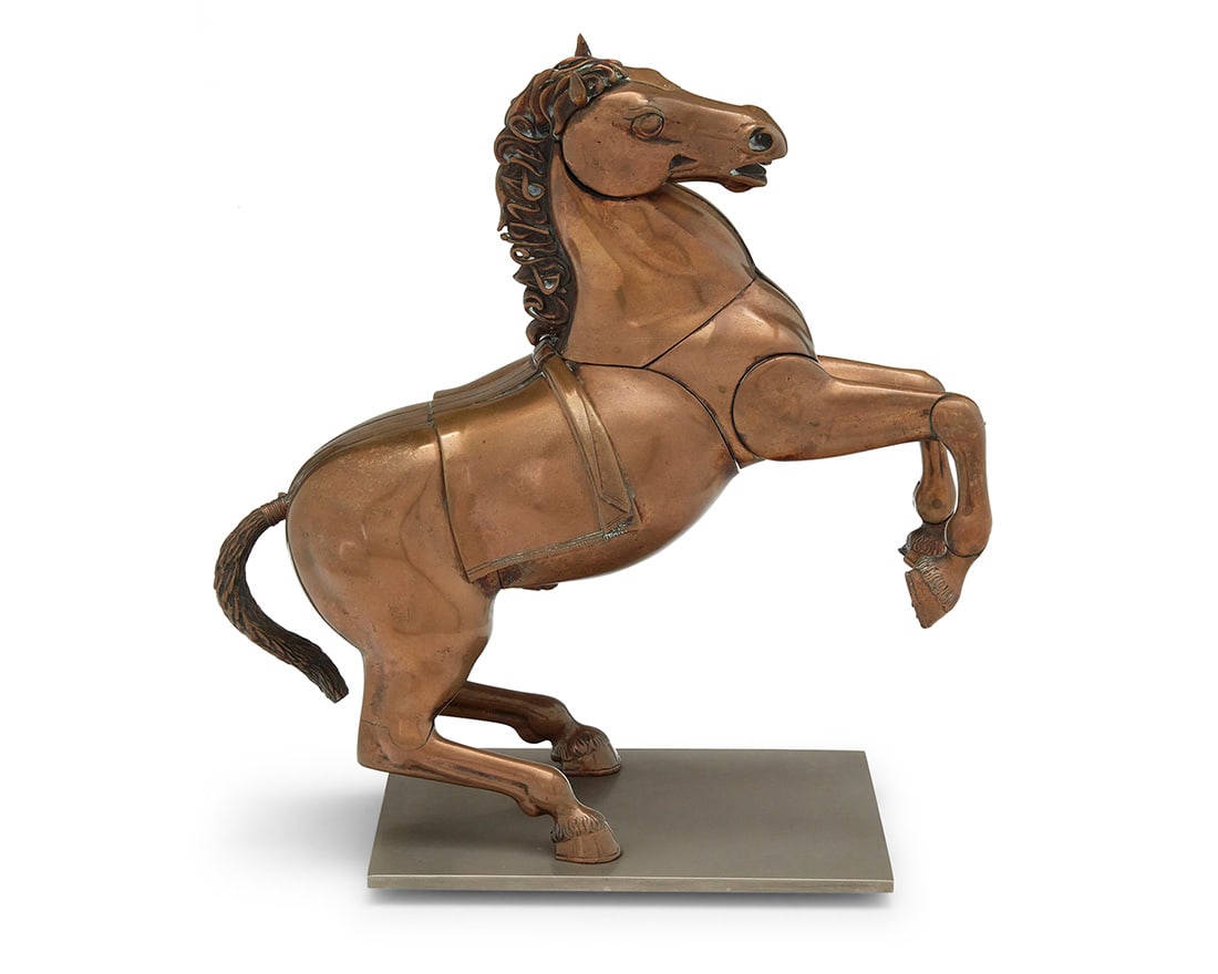 Miguel Ortiz Berrocal (1933-2006), "Caballo Casinaide," 1978-1979: Miguel Ortiz Berrocal (1933-2006) "Caballo Casinaide," 1978-1979 Brass on nickel-plated steel base, articulated Edition: 640/2000 Signed and numbered on the base: Berrocal 14.5" H x 14" W x 7.125" D,