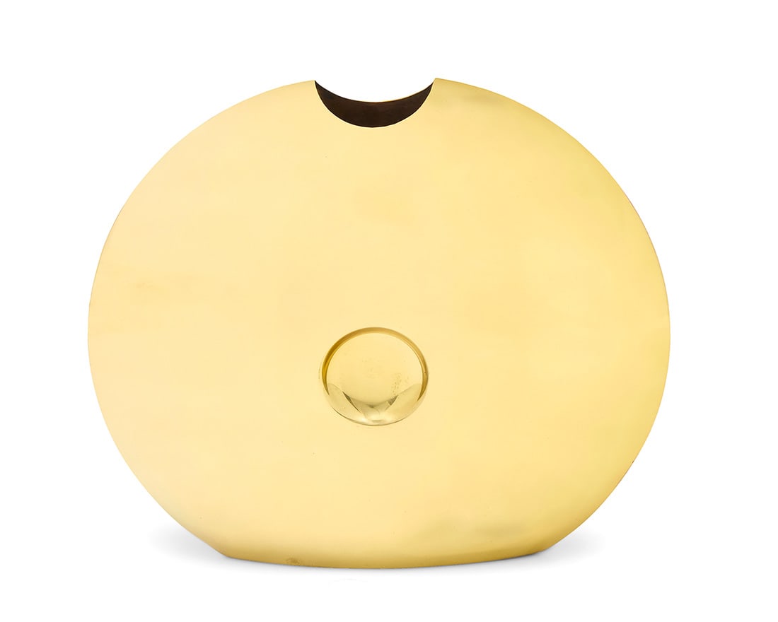 A Modern amorphic polished brass vase: A Modern amorphic polished brass vase Mid-20th-early 21st century Unmarked 13" H x 14" W x 3.75" D Provenance: The Estate of Elaine Wynn