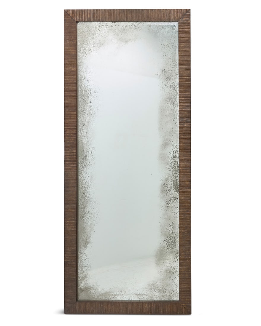 A Gregorius Pineo 'Calloway' floor mirror: A Gregorius Pineo 'Calloway' floor mirrorEarly 21st centuryThe rectangular plate within a textured patinated metal frame102" H x 42" W x 2.25" D Provenance:The Estate of Elaine Wynn