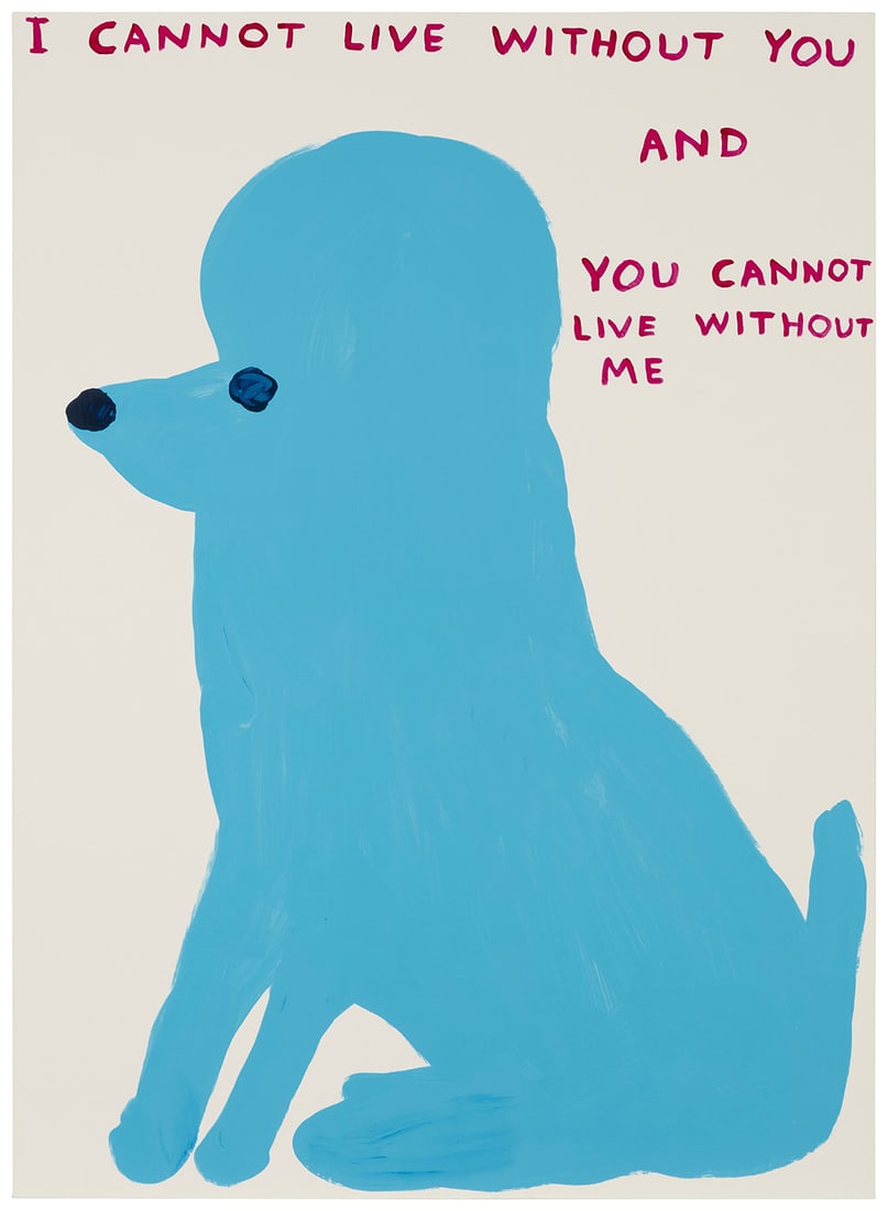 David Shrigley (b. 1968), "I Cannot Live Without You," 2019: David Shrigley (b. 1968) "I Cannot Live Without You," 2019 Screenprint in colors with varnish overlay on wove paper Edition: 90/125 (there were also 12 artist's proofs) Initialed, dated, and numbered