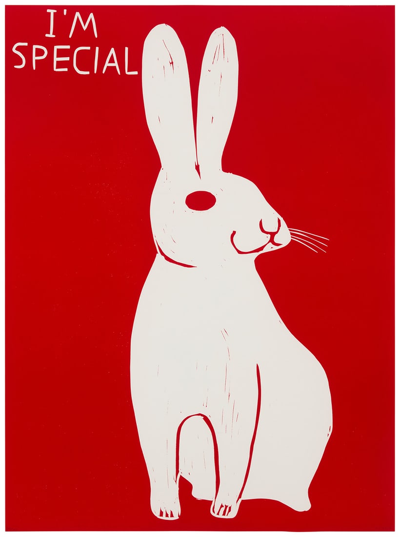 David Shrigley (b. 1968), "I'm Special," 2017: David Shrigley (b. 1968) "I'm Special," 2017 Linocut in colors on paper Edition: 74/100 Initialed, dated, and numbered in pencil, in the lower corners: DS 2017; Schafer Grafik, Copenhagen, Denmark,