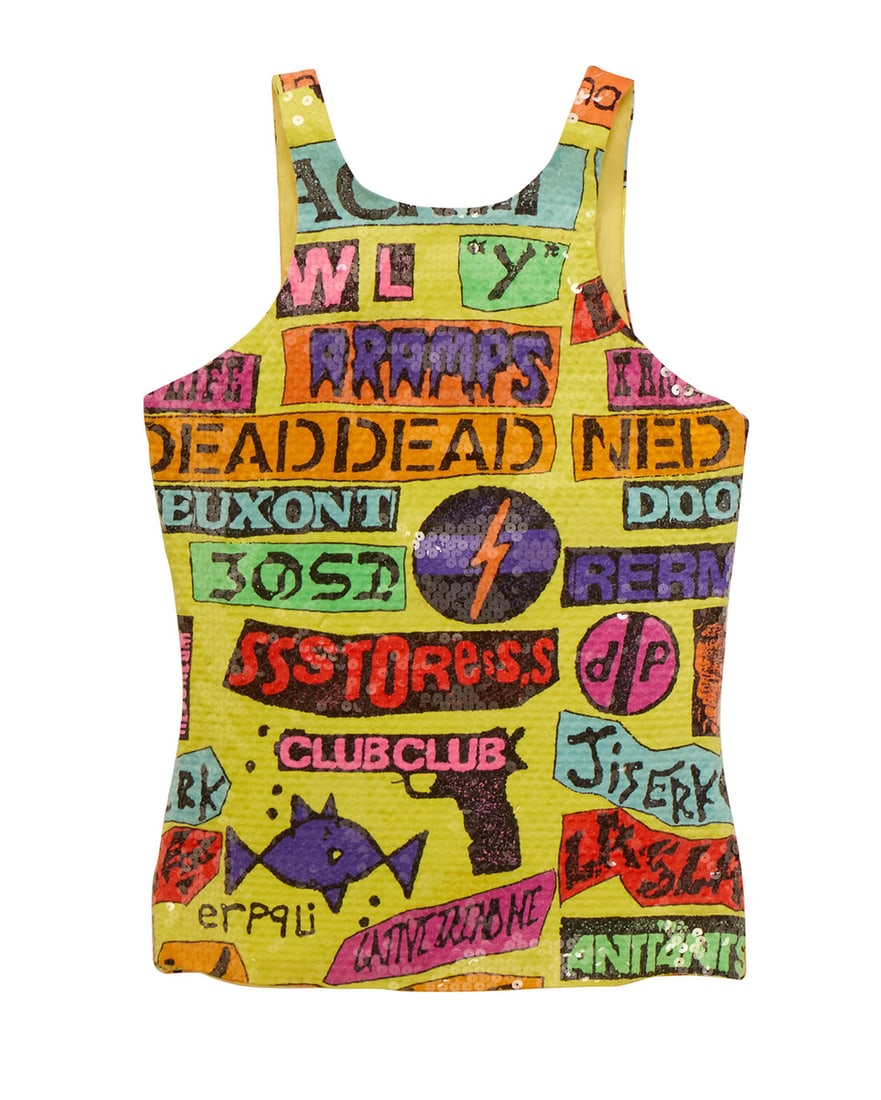 A vintage sleeveless 'Graffiti Series' top, attributed to Stephen Sprouse: A vintage sleeveless 'Graffiti Series' top, attributed to Stephen Sprouse Stephen Sprouse (1953-2004) Circa 1988 Lacking maker label; with care and size label to interior A printed knit pullover tank