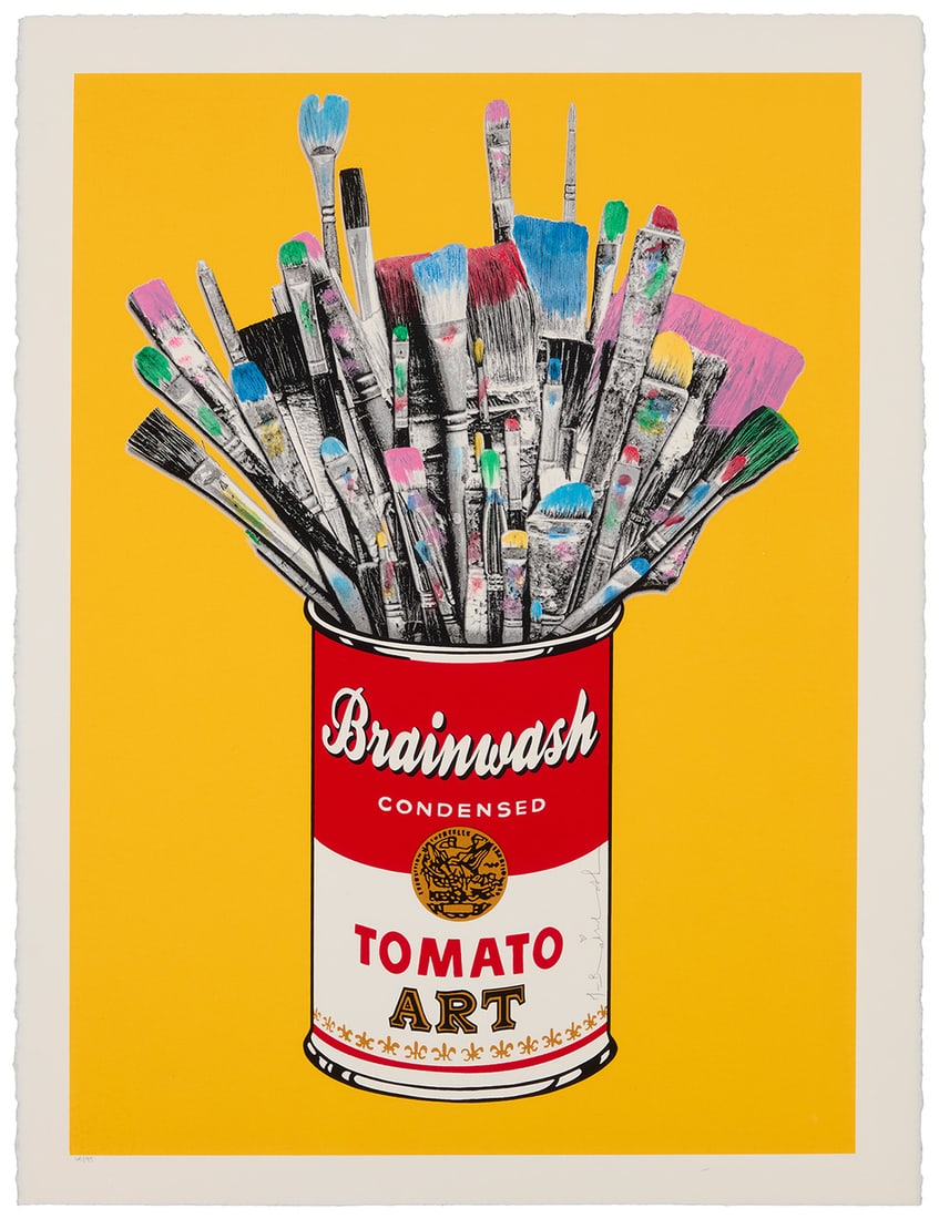 Mr. Brainwash (b. 1966), "Tomato Pop (Yellow)," 2023: Mr. Brainwash (b. 1966) "Tomato Pop (Yellow)," 2023 Screenprint in colors on wove paper Edition: 65/95 Signed in pencil in the lower right quadrant, along the right edge of the soup can: Mr.
