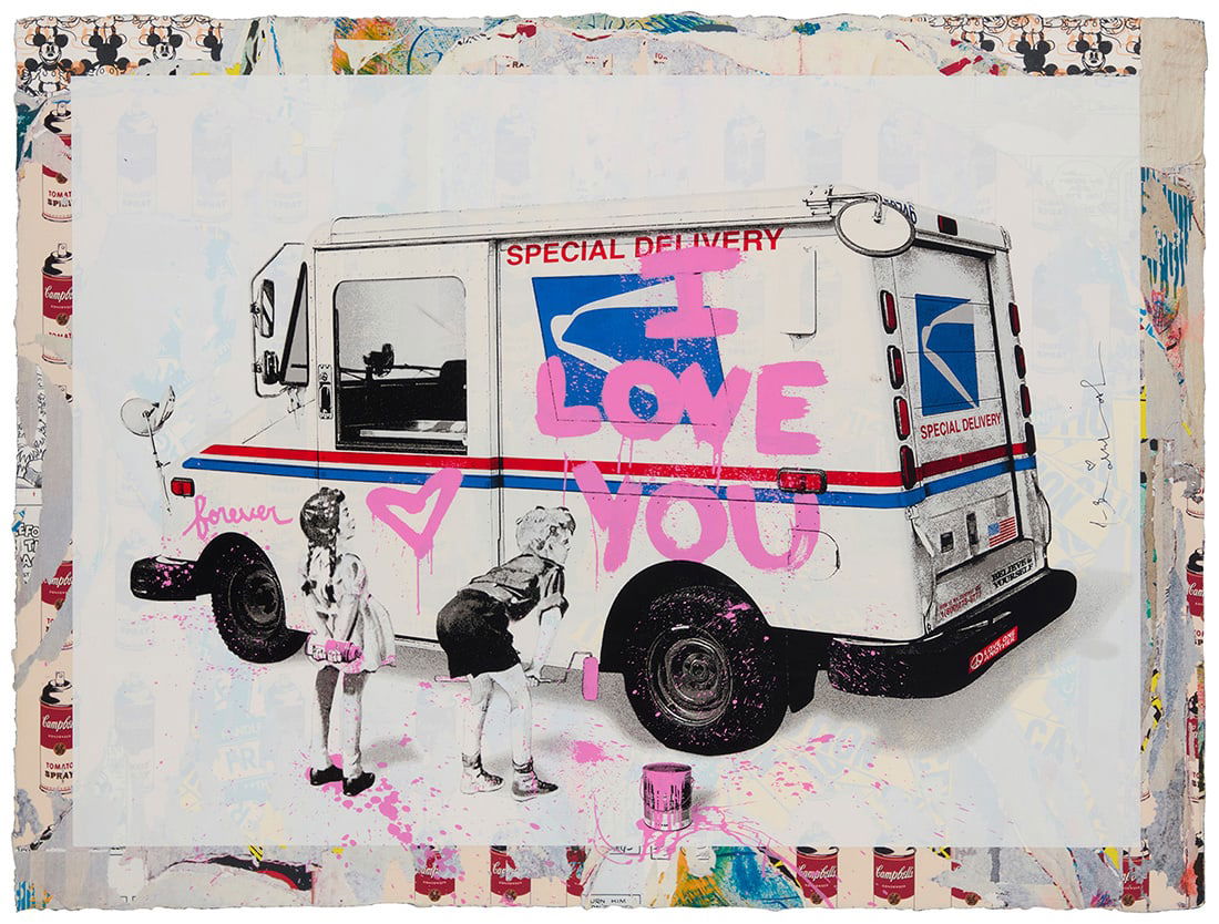 Mr. Brainwash (b. 1966), "Special Delivery," 2022: Mr. Brainwash (b. 1966) "Special Delivery," 2022 Mixed media on paper Edition: 1/1 Signed in ink along the right edge: Mr. Brainwash; signed again and with the artist's device, dated "2022-," and