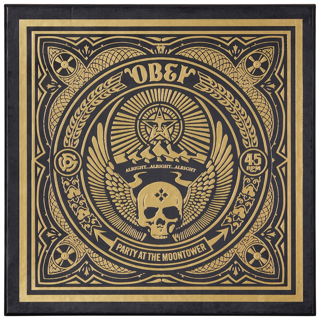 Shepard Fairey (b. 1970), "Party at the Moontower" LP Box Set, 2011: Shepard Fairey (b. 1970) "Party at the Moontower" LP Box Set, 2011 The complete set of 36 screenprints on cream Speckletone paper Edition: 19/150 Each of the 36 screenprints signed, dated, and