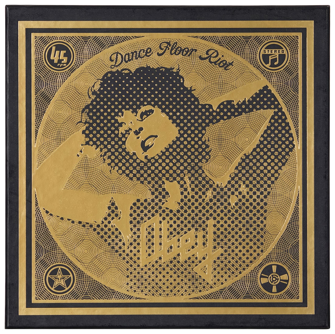 Shepard Fairey (b. 1970), "Dance Floor Riot" LP Box Set, 2011: Shepard Fairey (b. 1970) "Dance Floor Riot" LP Box Set, 2011 The complete set of 36 screenprints on cream Speckletone paper Edition: 19/150 Each of the 36 screenprints signed, dated, and numbered in