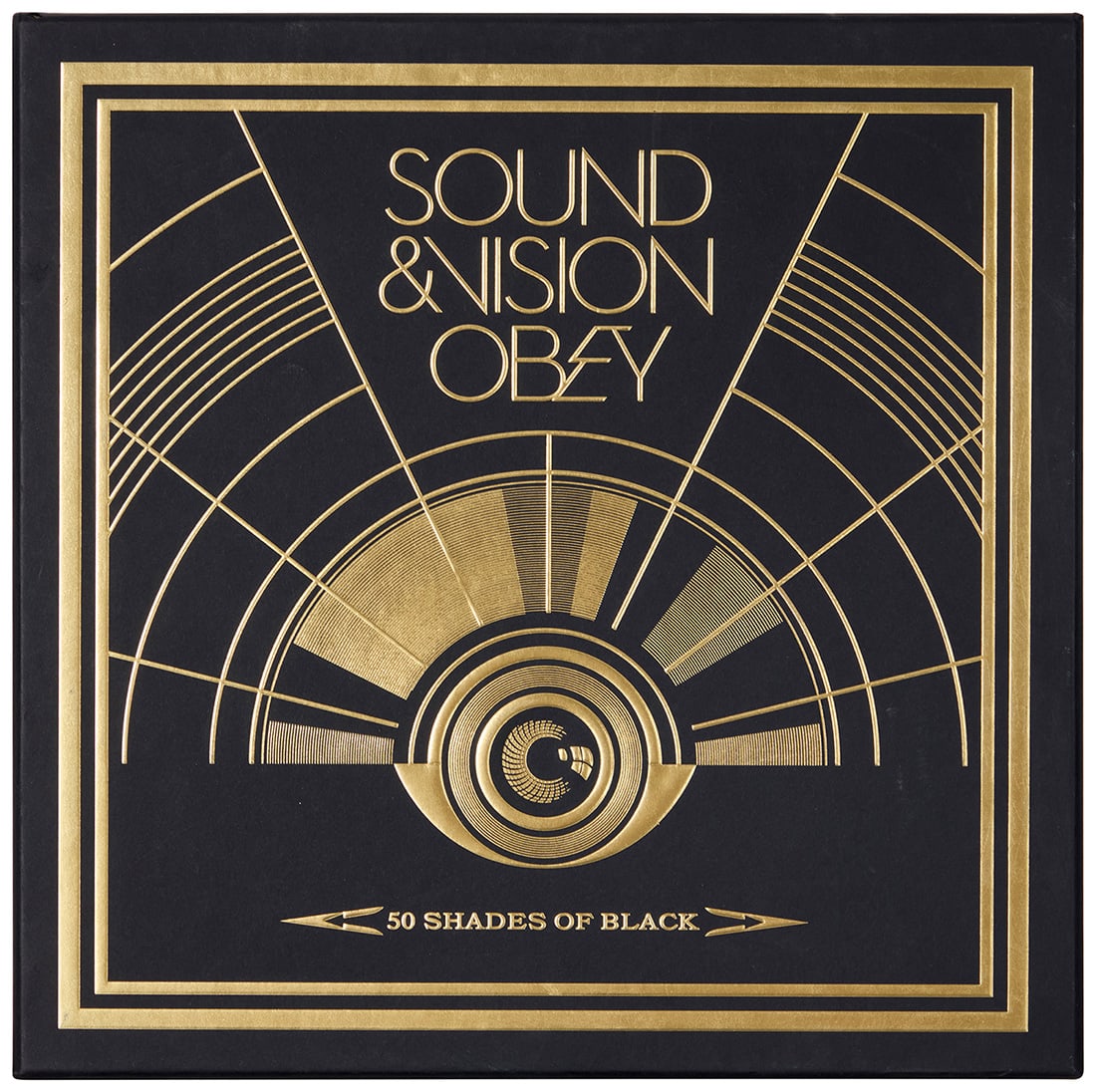 Shepard Fairey (b. 1970), "Sound & Vision Obey: 50 Shades of Black" LP Box Set, 2014: Shepard Fairey (b. 1970) "Sound & Vision Obey: 50 Shades of Black" LP Box Set, 2014 The complete set of 50 screenprints on cream Speckletone paper Edition: 119/200 Each of the 50 screenprints signed,