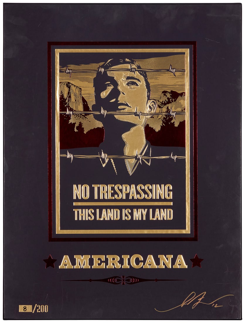 Shepard Fairey (b. 1970), "Americana" portfolio, 2012: Shepard Fairey (b. 1970) "Americana" portfolio, 2012 The complete set of 13 screenprints in colors on beige Speckletone paper Edition 8/200 (there were also 250 impressions of the screenprints aside