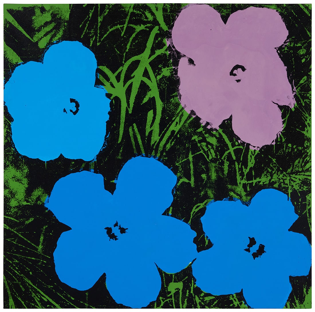 Louis Waldon (1934-2013), "Flowers," after Andy Warhol, 2006: Louis Waldon (1934-2013) "Flowers," after Andy Warhol, 2006 Acrylic and screenprint in colors on canvas Signed and dated in ink, verso: Louis Waldon 06; with the black ink stamp, verso: Louis Walden