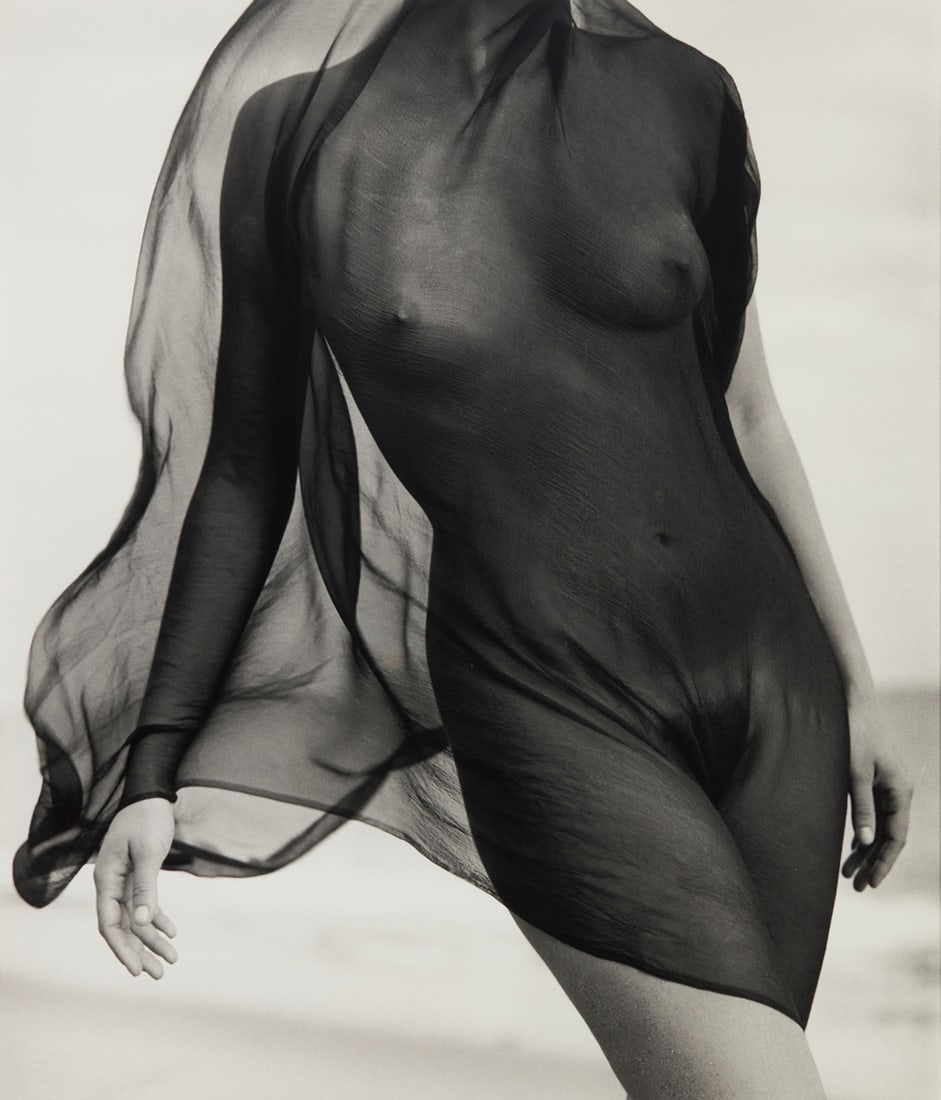 Herb Ritts (1952-2002), "Female Torso with Veil," (Paradise Cove), 1984: Herb Ritts (1952-2002) "Female Torso with Veil," (Paradise Cove), 1984 Photograph on matte photographic paper From the edition of unknown size and date With the artist's embossed stamp in the lower