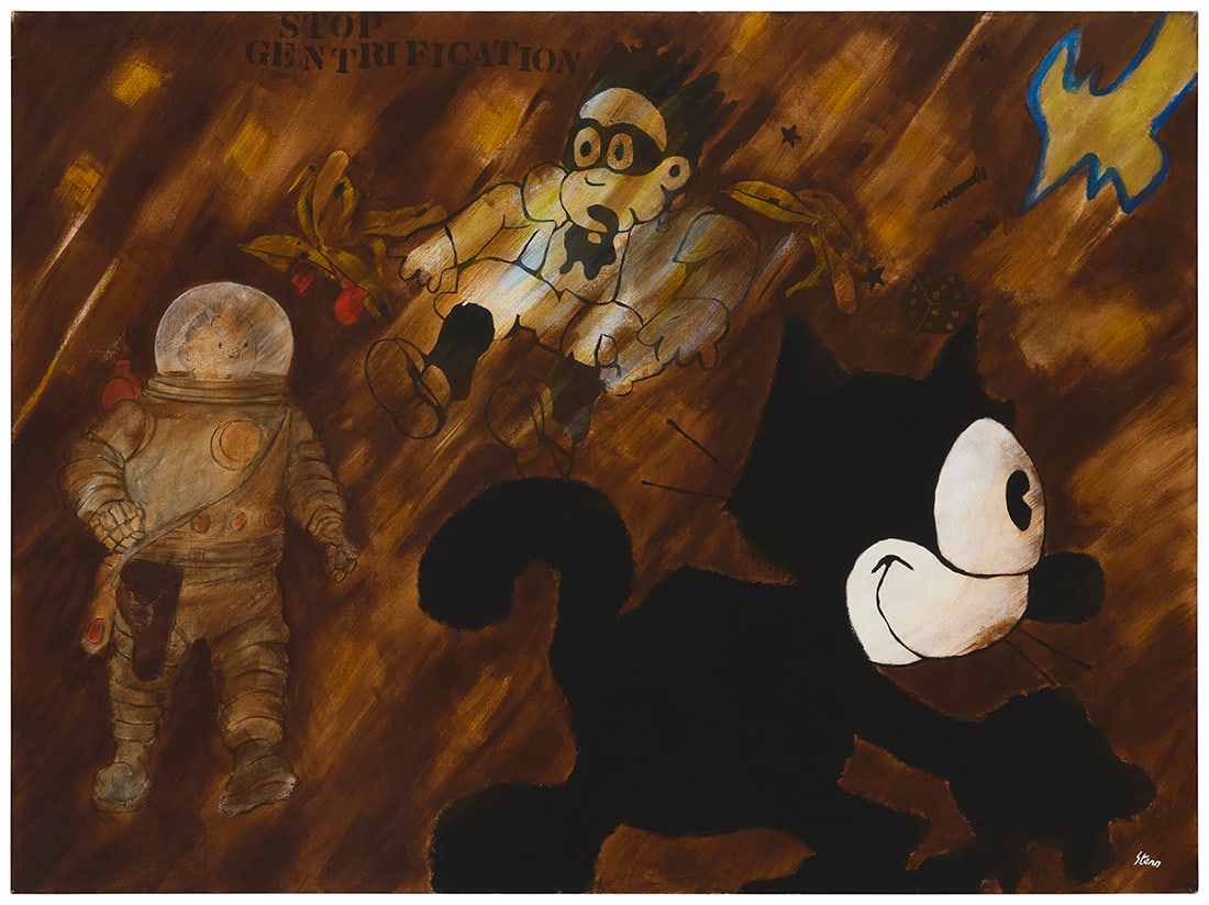 Bill Stern (20th/21st Century), "Stop Gentrification," 1985: Bill Stern (20th/21st Century) "Stop Gentrification," 1985 Acrylic on canvas Signed lower right: Stern; titled in the image; signed and titled [including an exclamation point] again, and dated, all