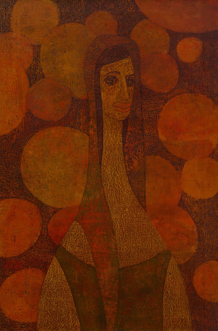 Richard W. Bell (20th Century), "The Colored Girl: A Portrait of Charles Newton's Sister," 1954: Richard W. Bell (20th Century) "The Colored Girl: A Portrait of Charles Newton's Sister," 1954 Oil on canvas Signed, titled, and dated verso: Richard W. Bell 1954 36" H x 24" W Provenance: