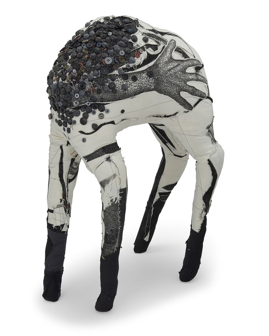 Camilla Taylor (b. 1981), "He Never Came Back" II, 2010: Camilla Taylor (b. 1981) "He Never Came Back" II, 2010 Relief print on fabric, ephemera, steel Signed, dated, and titled: C. Taylor / '10 / HNCB II 29" H x 18" W x 10" D Provenance: Collection of