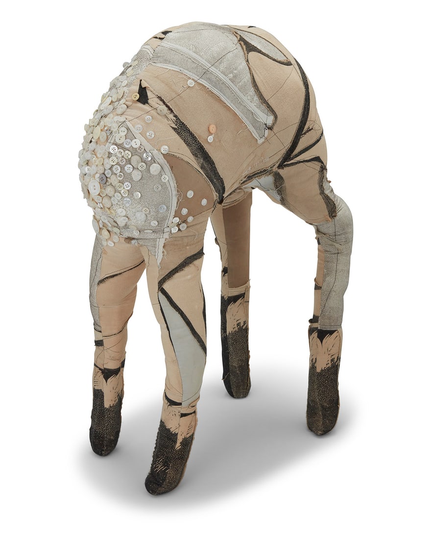 Camilla Taylor (b. 1981), "He Never Came Back" I, 2010: Camilla Taylor (b. 1981) "He Never Came Back" I, 2010 Relief print on fabric, ephemera, steel Signed, dated, and titled: C. Taylor / '10 / HNCB I 29.25" H x 20" W x 10" D Provenance: Collection of