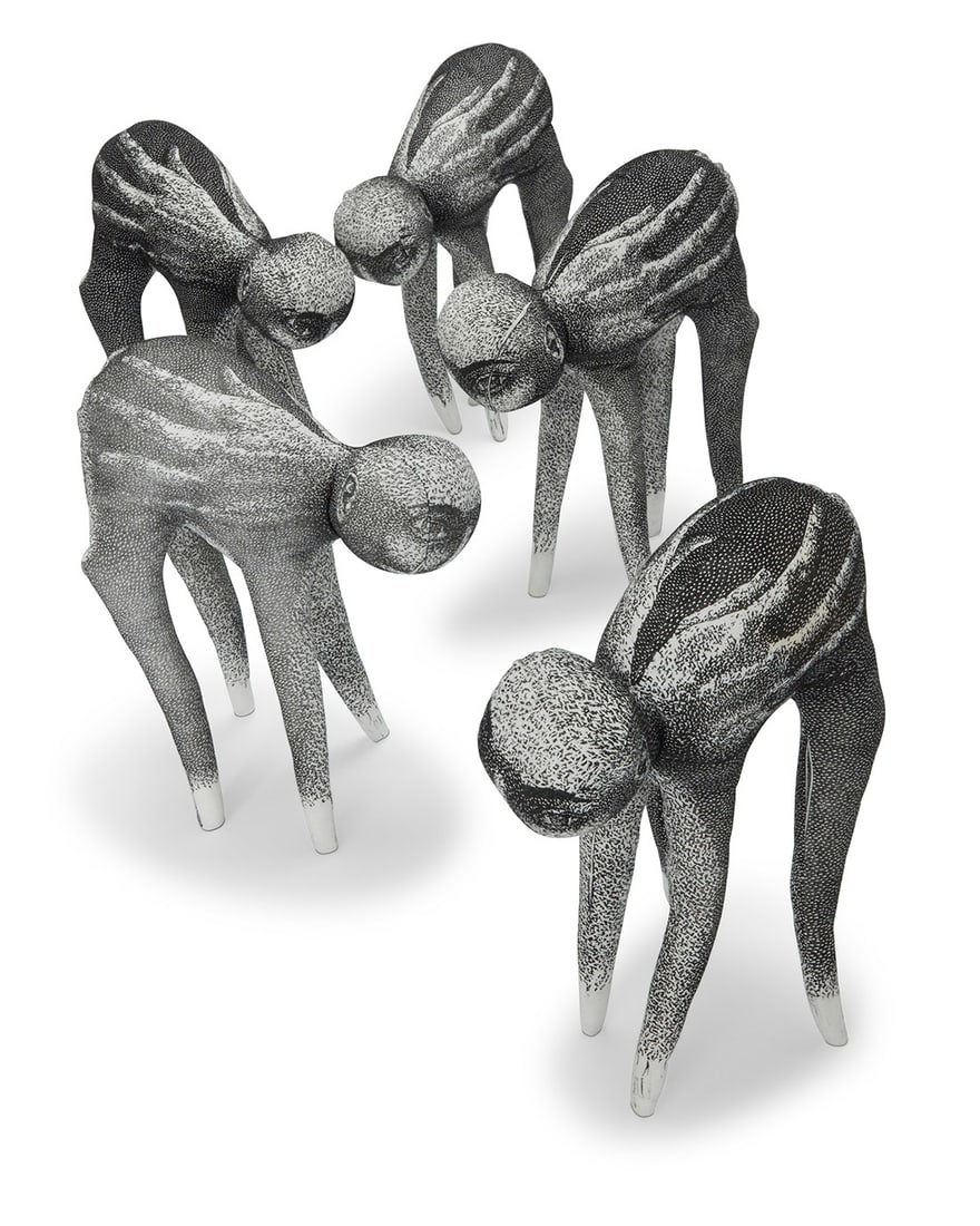 Camilla Taylor (b. 1981), Figures from the series "With Only These": Camilla Taylor (b. 1981) Figures from the series "With Only These" Relief print on fabric, steel Editions: 5, 6, 7, 8, and 17 of 40 Each signed and variously numbered: C. Taylor Each: 14" H x 10" W x