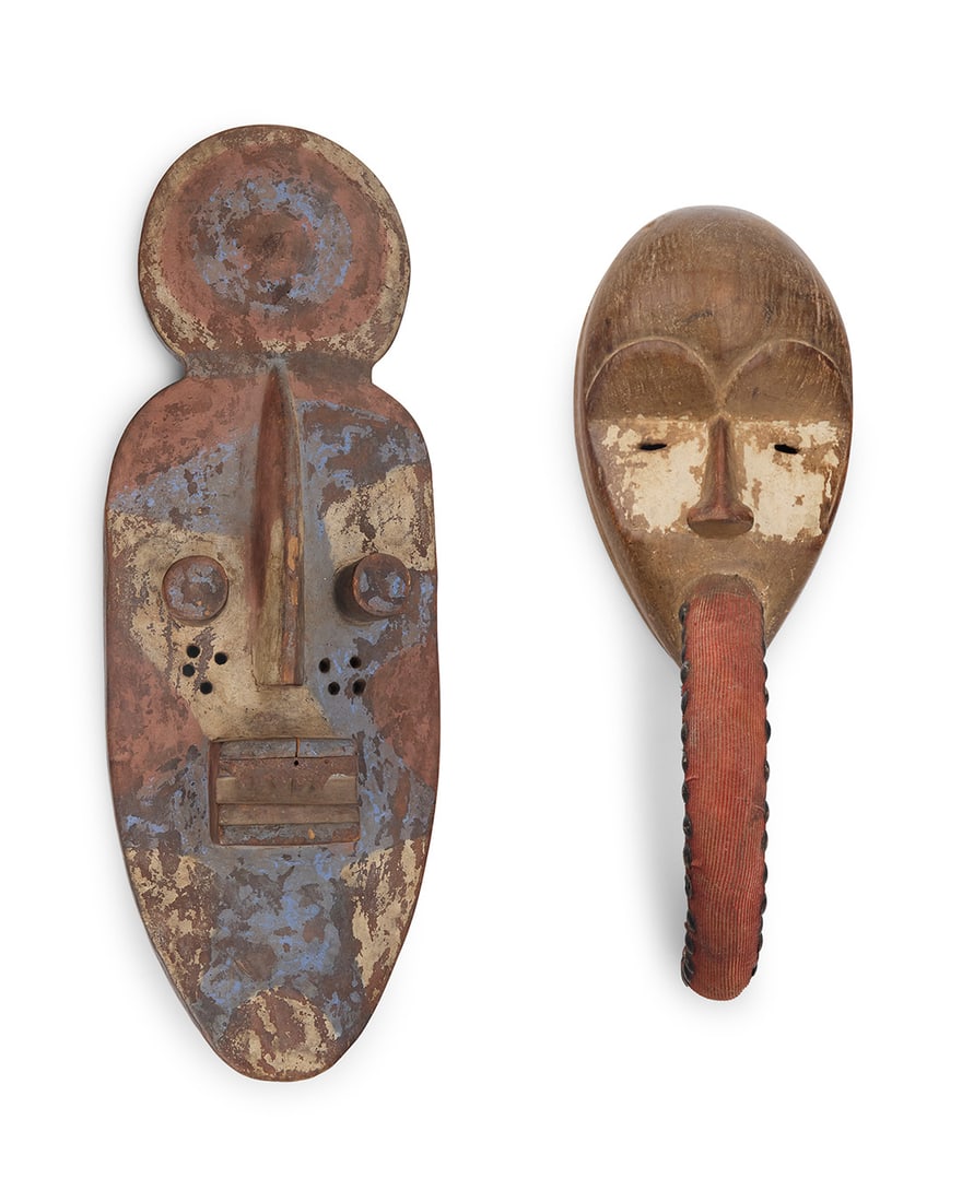 Two West African polychrome carved wood masks (1 of 12)
