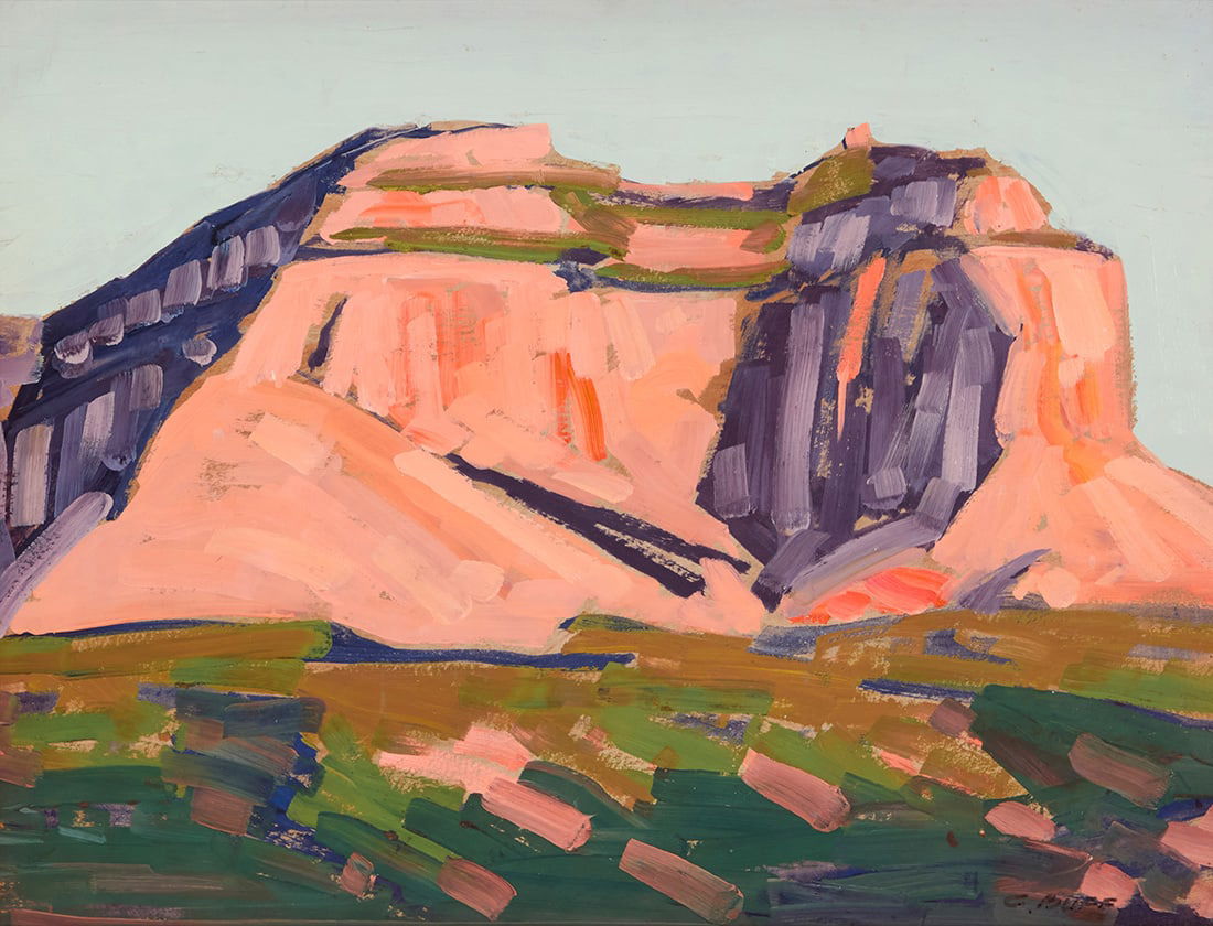 Conrad Buff (1886-1975), "Mt. Carmel, Utah," circa 1952: Conrad Buff (1886-1975) "Mt. Carmel, Utah," circa 1952 Oil on board Bears signature lower right: C. Buff; titled, dated, and inscribed by the artist's son, verso 12" H x 16" W Provenance: Conrad