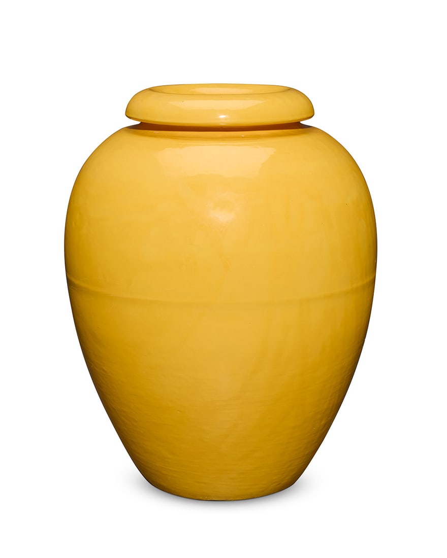 A large Bauer yellow glazed pottery oil jar: A large Bauer yellow glazed pottery oil jarCirca 1930sUnmarked21.375" H x 16.375" Dia.