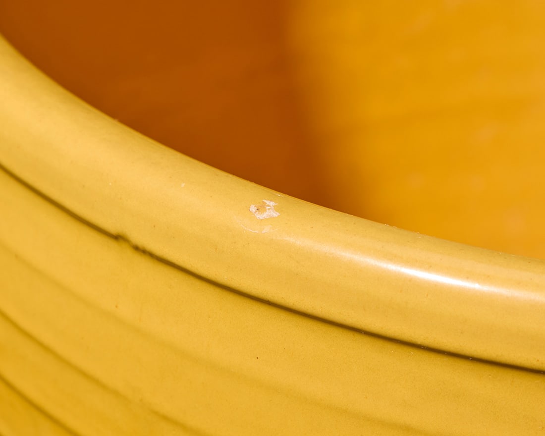 Three Bauer yellow glazed pottery ringware planters - 2