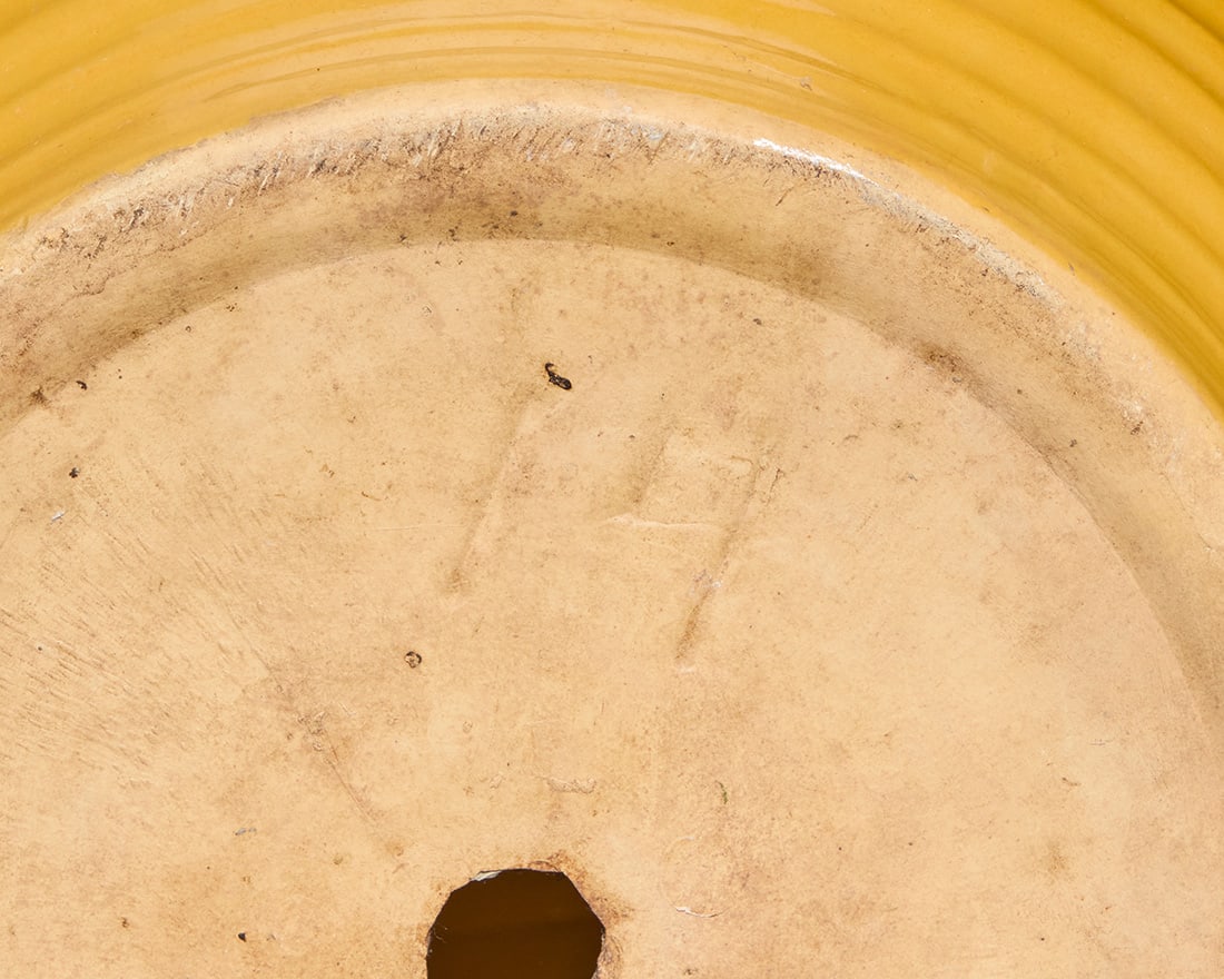 Three Bauer yellow glazed pottery ringware planters - 3