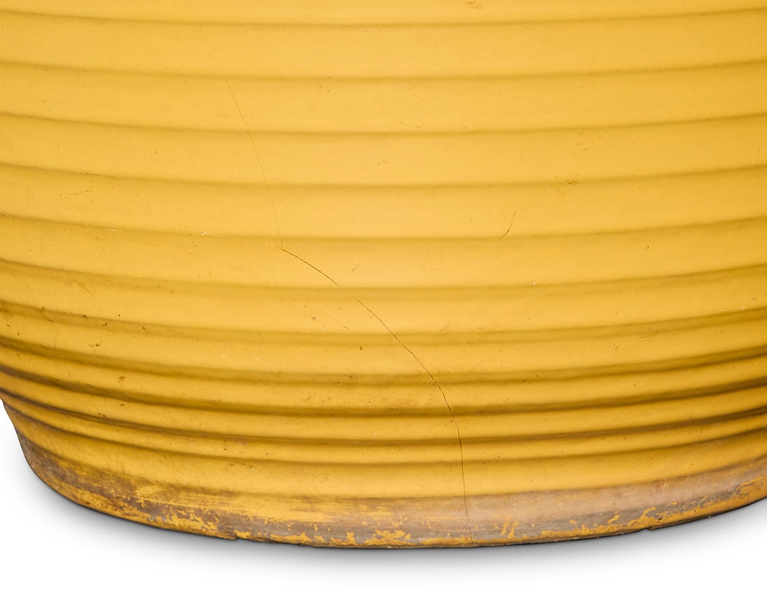 Three Bauer yellow glazed pottery ringware planters - 4