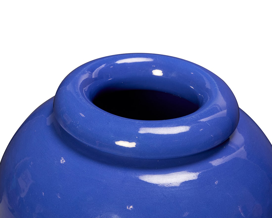 A Bauer blue glazed pottery oil jar on stand - 3