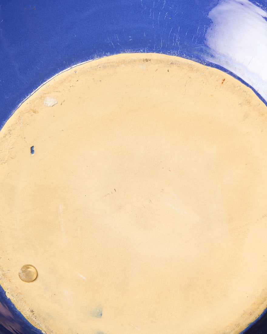 A Bauer blue glazed pottery oil jar on stand - 5