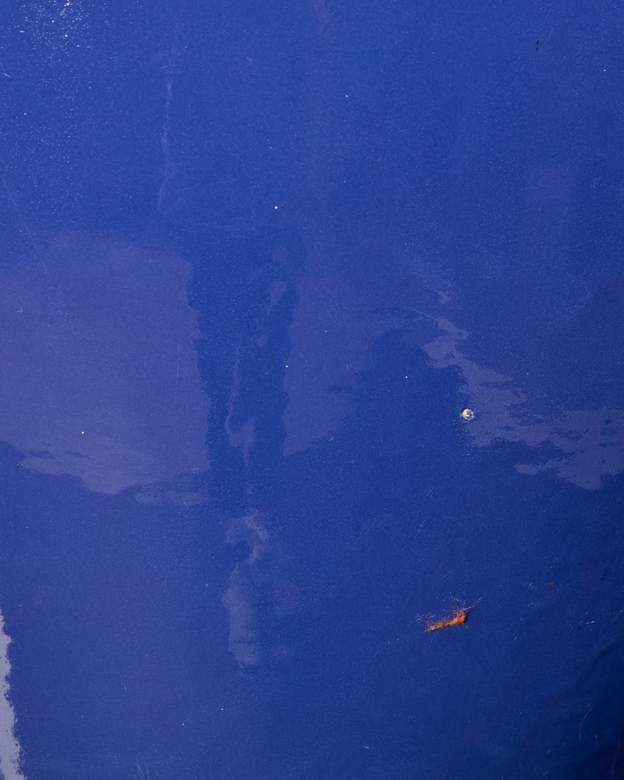 A Bauer blue glazed pottery oil jar on stand - 6