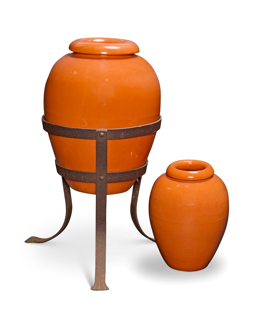 Two Bauer orange glazed pottery oil jars - 2